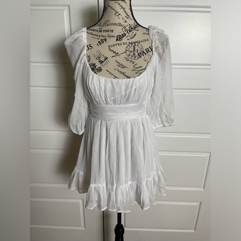 LUCY IN THE SKY Womens style NEIA RUFFLE white flowy dress small - Picture 4 of 8